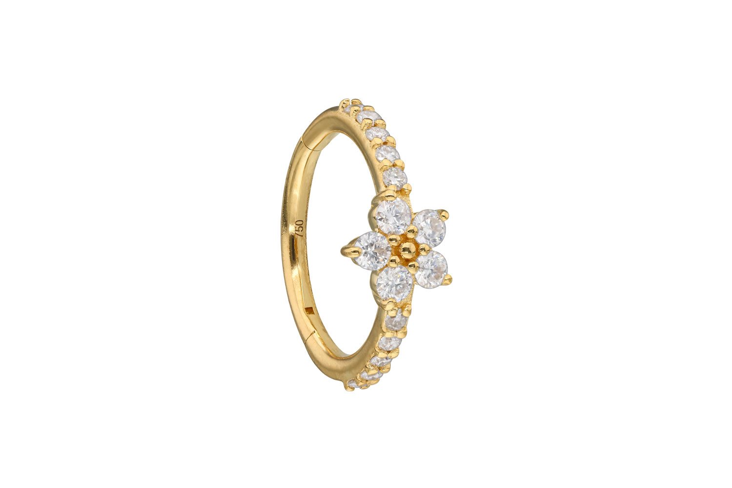 18 Karat Gold Segmentring Clicker Piercing MOISSANIT-BLUME + EINGEFASSTE MOISSANITE